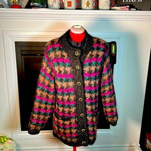 Wool jacket with linen inside black/green spackle golden/Pink multiple colour